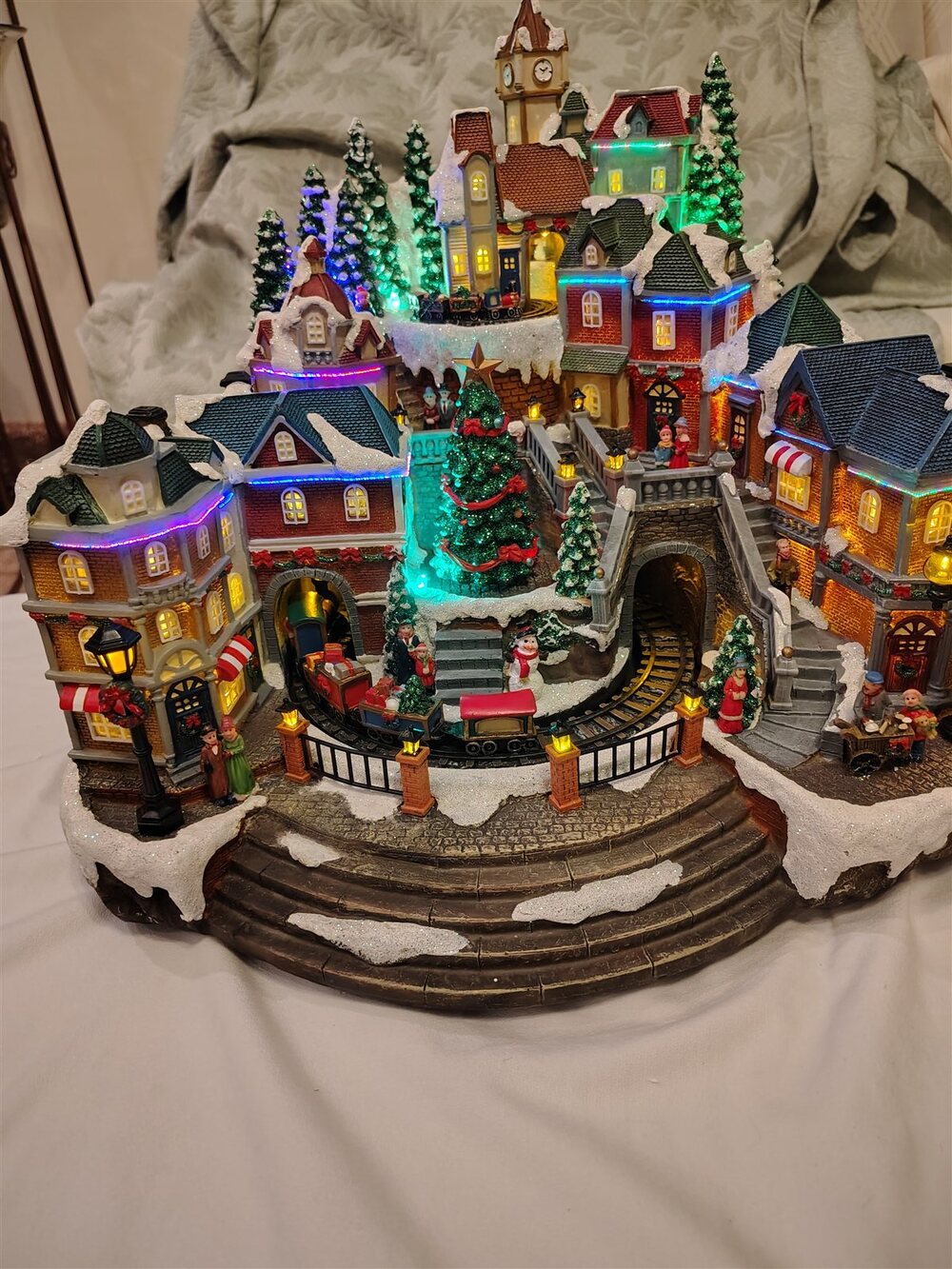 Lighted Animated Christmas Village with Train Christmas Tree and Color Lights